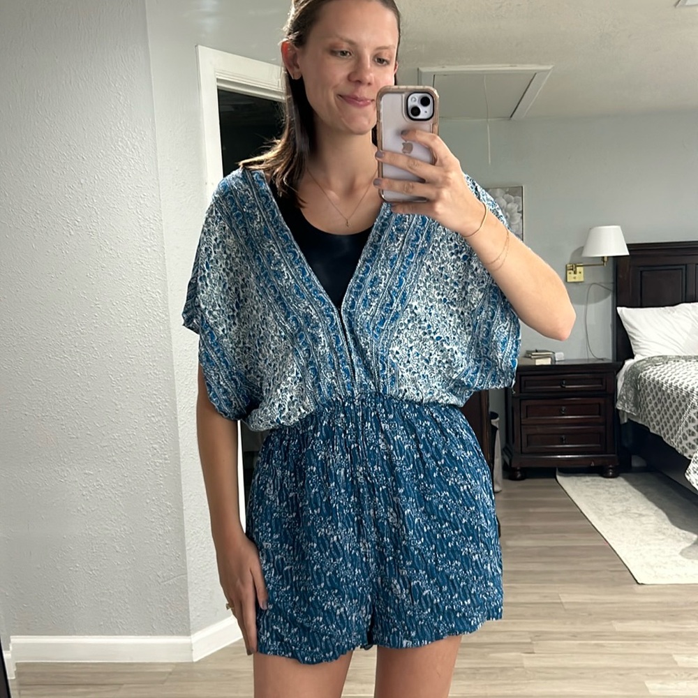 Free People Blue Bohemian Printed Romper NWT